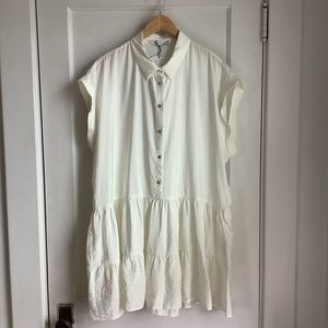 Cream Zara baby doll dress. Satin-like fabric & rhinestone buttons. XL NWT